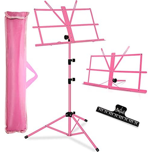 Music Stand, Kasonic 2 in 1 Dual-Use Folding Sheet Music Stand & Desktop Book Stand, Portable and Lightweight with Music Sheet Clip Holder & Carrying Bag Suitable for Instrumental Performance (Black)