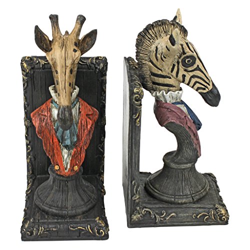 Design Toscano QS92460 Serengeti Soiree Giraffe Zebra Book End Statues 8 Inch 세트 Two Polyresin Full Color