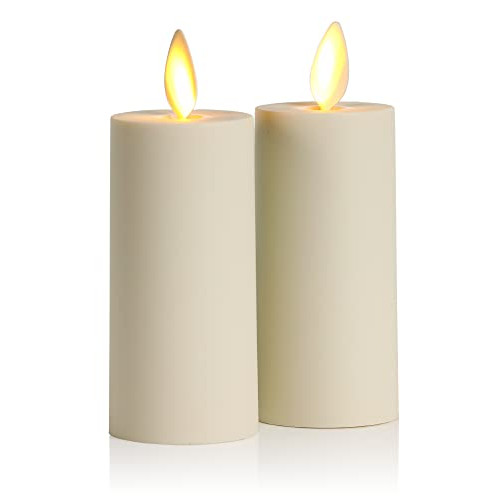Luminara Realistic Artificial Moving Flame Votive Candle - 세트 2 LED Battery Operated Lights Christmas 할로윈 원격 Ready Sold Separately Ivory 1.5 x 4