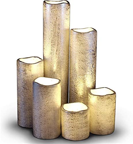 LED Lytes Flameless Candles Battery Operated Timer Slim 세트 6 2 Inches Wide Inch- 9 Inch Tall 골드 Coated Wax Flickering Amber Yellow Flame Home Wedding Decor