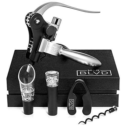 Wine Bottle Opener Set by M&R Blvd. - Professional Grade, Deluxe Screwpull Lever Corkscrew - Extra Spiral, Foil Cutter, Aerator Spout, Wine Stopper - Premium Bar Accessory & Wine Gift Set - Copper