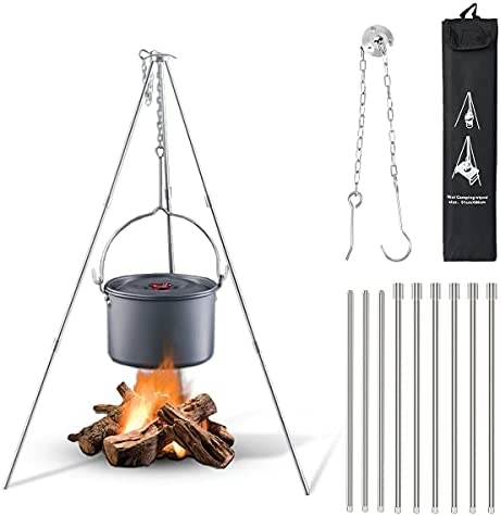LANMU 캠프 tripod 모닥불 삼각 모닥불대 귀 cradle 높이 조절 가능 안정감 3 단나사식 콤팩트 경량 접는식 핸디 콰트로 quattro 포드 수납 가방 부착 캠프/피크닉/낚시