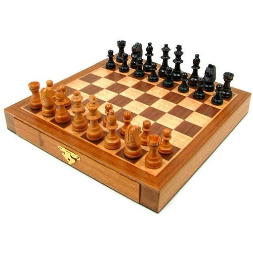 Hey Play Trademark 게임 Elegant Inlaid 우드 Chess Cabinet w/ Staunton Chessmen Brown