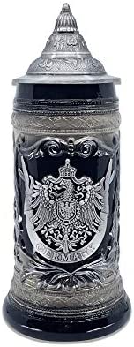 .6 Liter Cobalt 블루 Germany Eagle Ceramic Stein 머그잔 메탈 Medallion Engraved Lid