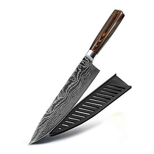 Knife Kitchen Meat Japanese Chef 스테인레스 스틸 Damascus Santoku Cutter 세트 Vegetable 인체공학적 Non-Slip 프로페셔널 Holiday 선물 Color: 19 inch Utility