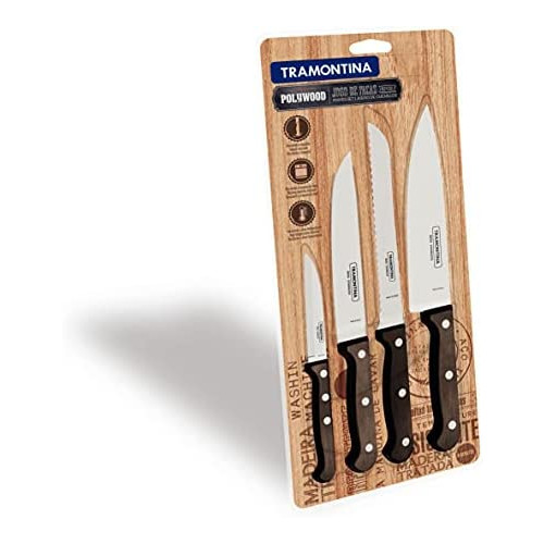 Tramontina 21199/981 TRAMONTINA 우드 Handle Knife Cutlery 세트 4 - 다크 Brown Dishwasher Safe Made Brazil