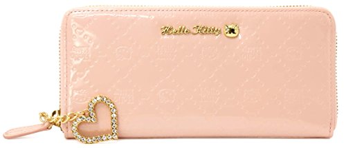 산리오SANRIO 장지갑 헬로키티 Hello kitty 라운드 패스너 가죽 에나멜 모노그램 HKL4-11 여성 핑크