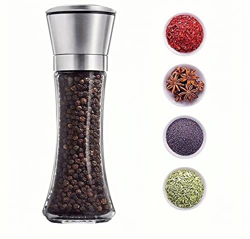 Fillable Stainless Steel Grinder - Aadjustable Black Pepper Grinder, Long Lasting Fresh Keeping Spice Grinder, High Glass Blender That Can Be Used for Pepper, Cumin, Sea Salt, Mung Bean