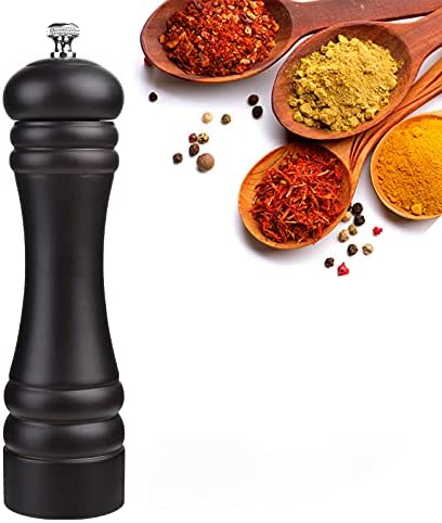 JOIDXIR Pepper Mill Black 12 Inch Tall Large Pepper Mill Grinder Wood Refillable Stainless Steel Metal Mechanism Adjustable Coarseness
