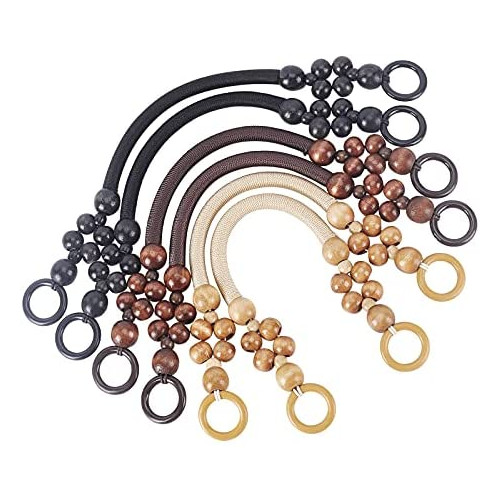 PH PandaHall 3 Colors 6pcs Wooden Beaded 가방 Handles Nylon Rope Purse Straps Replacement U-Shape Making Shoulder Handbag DIY Customed Bag 18 Inch Long