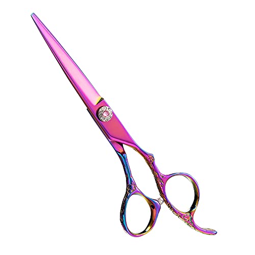 AOLANDUO 네온 핑크 산발 가위 AICHI JP 440C강머리카락 잘라 가위,내구성,매끄러운 움직임과 파인 컷,이발사
