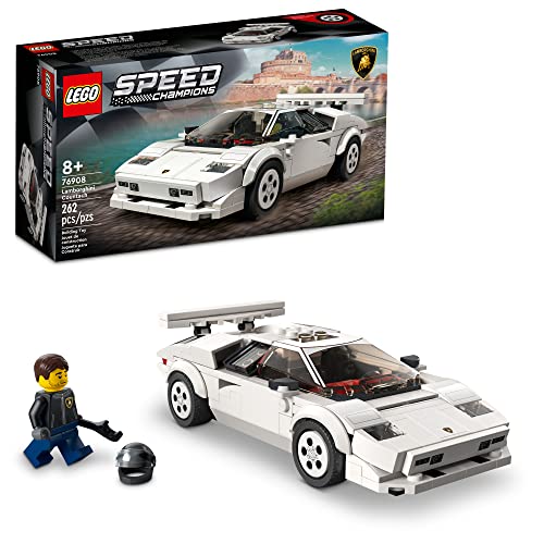 레고 Speed Champions Lamborghini Countach 76908 빌딩 키트 1970년대의 아이고닛쿠인 슈퍼 스포츠 카의 컬렉션 모델,8세 이상의 용,헬멧과 렌치 부착 드라이버 미니 피규어 262피스