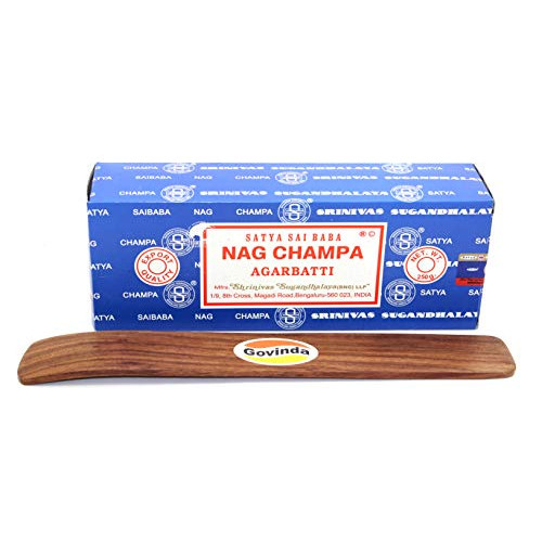 Satya방갈로르 BNG Nag Champa argarbatti 250그램with Govinda 인센스 Holder