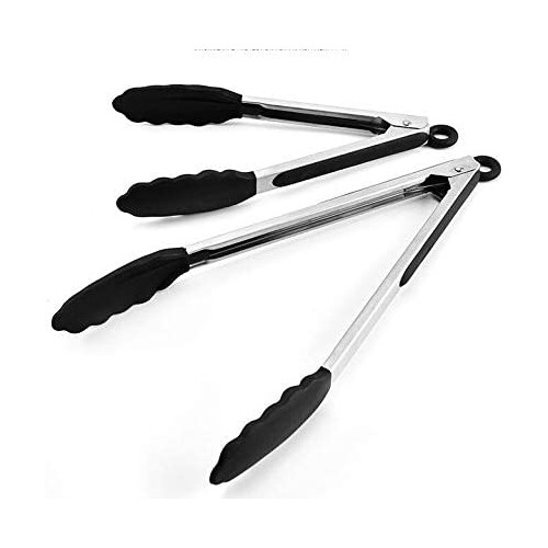 스테인레스 스틸 Locking Silicone Tongs 세트 2 Large 13.4 inches 34cm Small 10.2 26cm 히트 Resistant Cooking Multi-Tongs Convenient Storage