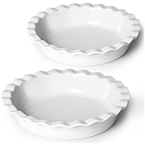 ONTUBE 10.5-Inch 딥 파이 팬 50oz 세트 2 ,Ceramic Large 원형 Tins 베이킹 Cream White