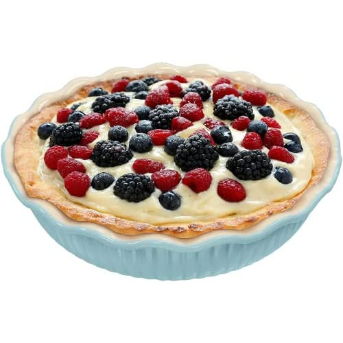 Classic Farmhouse 세라믹 파이 접시 u2013 Quality Stoneware Made Europe- 10인치 Wide 원형 파이팬 베이킹 오븐 Freezer & Microwave Safe Apple More - Grey