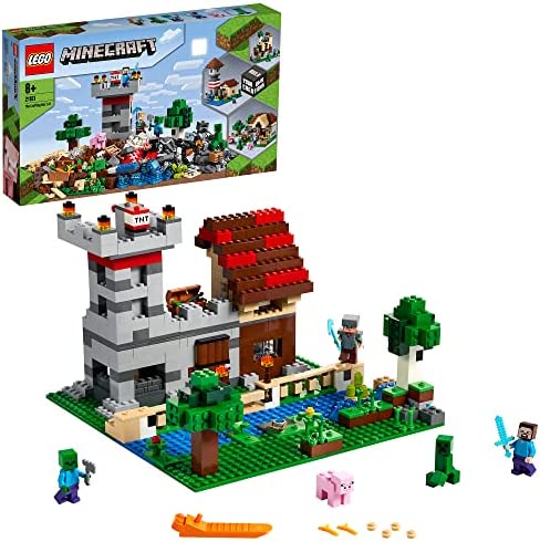 레고 21161 마인크래프트 Crafting Box 3.0 2-in-1 세트 Castle Farm Figures: Steve Alex Creeper & 21168 Wind Forest Play Huntress Hoglin 2 Piglins from 8 Years