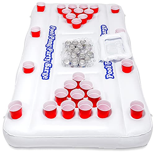 GoPong Original Pool Party Barge Floating Beer Pong Table with Cooler and Cup Holders