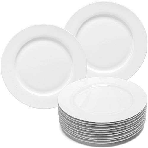 amHomel 12피스 내구성 자기 디너 접시 고온 내추럴 화이트 웨어 dish 디시 디너/샐러드/레스토랑/패밀리 파티/키친용골 10.75인치