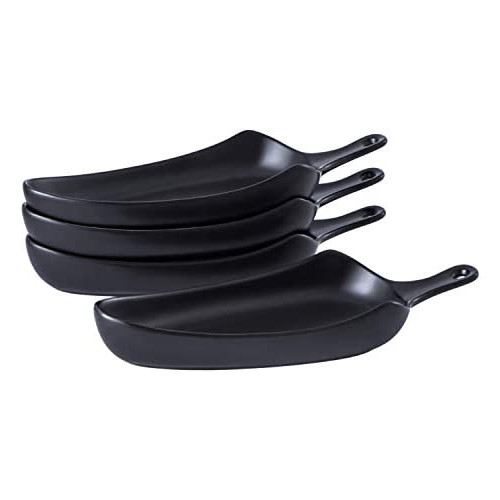 Bruntmor 자기 매트 glaze baking명 9인치 디너 플레이트 오븐 사용가 로스트《라자니아판》 핸들 부착 삼각명 블랙 4 개세트