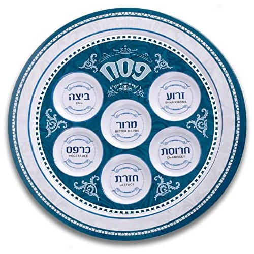 지나가 넘어 용Ner Mitzvah 《세다푸레토》 - melamine30.48cm 스쳐월 제《세다푸레토》 - 청회색 숫돌백의 대리석 디자인 지나가월 제플레이트