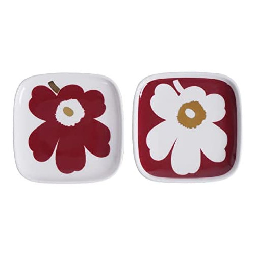 마리메꼬 marimekko Juhla Unikko 접시 10cmx10cm 2 매세트 화이트x와인 레드x골드 78 71344 70주년 기념