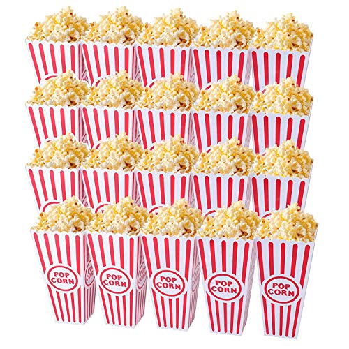 Tebery 20 Pack Plastic Open-Top Popcorn Boxes Reusable Movie Theater Style Popcorn Container Set -7.7 Tall x 4 Square