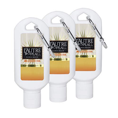 SPF 30 Sunscreen Multi-Pack by LAUTRE PEAU | Travel Size Sunscreen for Men, Women, and Kids | Non-Greasy Water Resistant | Tropical Scent | TSA Approved | (1oz 3 Pack with Carabiner Clip)