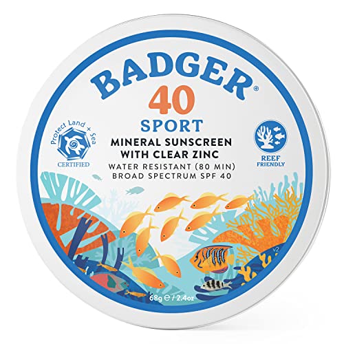 Badger SPF 40 Sport Mineral Sunscreen Tin (2 Pack) Reef-Friendly Broad-Spectrum Water-Resistant Sport Sunscreen with Zinc Oxide Unscented, 2.4 oz