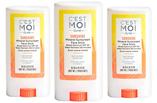 Cest Moi Sunshine Mineral Sunscreen Stick SPF 50 | Gentle, Hydrating Formula Provides Broad Spectrum SPF Protection, Formulated with Non-Nano Zinc, Fragrance-Free, Hypoallergenic | 0.57 Oz (3 Pack)