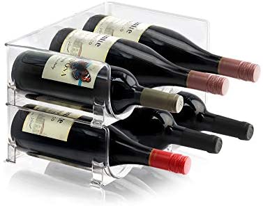 Eltow Plastic Wine Bottle Holder- Stackable Racks, Vertical Standing Display Stand- Modern Decorative Organizer for Fridge, Kitchen Countertops, Pantry, Cupboards, Cabinets-Holds 3 Bottles u2013 2 Pack