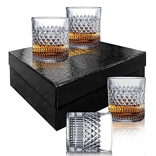 Msaaex Whiskey Glasses Old Fashioned Whiskey Glass Barware for Scotch, Bourbon, Liquor and Cocktail Drinking for Men - Set of 4