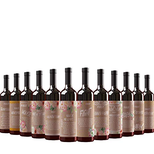 12 Rustic Marriage Milestones Wine Bottle Labels Stickers, Wedding Gift, Bridal Shower, Bachelorette Engagement Party Present, Firsts For The Newlywed Couple Ideas, Favors (WINE NOT INCLUDED)