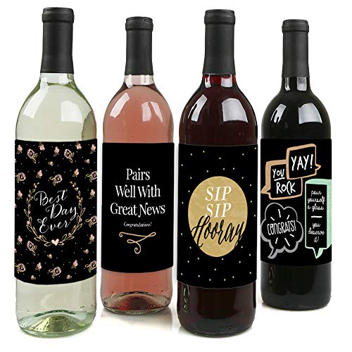 Best Day Ever - Congratulations Gift for Women and Men - Wine Bottle Label Stickers - Set of 4