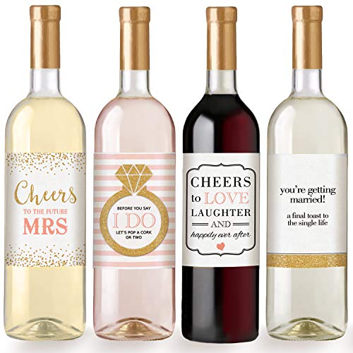 Engagement Celebration Wine Bottle Labels, Set of 4 Waterproof Labels, Engagement Party Gift, Bridal Shower Favor, Bachelorette Party Ideas