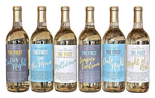 6 Mommys First Milestone Wine Labels and Stickers, Great Baby Shower and Pregnancy Gift Ideas for Mom To Be, Funny Moms First Moments After Having New Baby Girl or Boy u2013 By Harper & Ivy Designs