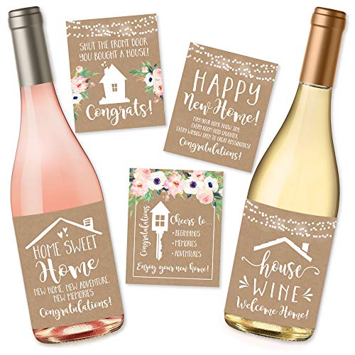 5 Rustic House Warming Presents, New Homeowner Stickers or Wine Label Gift Set Ideas, Congrats Home Sweet Home Party, Unique Real Estate Gifts From Agent For Client Congratulations