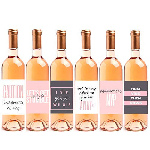 6 Bachelorette Party Wine Bottle Labels for Engagement Party, Wedding Gift, Milestones, Bridal Shower, Bachelorette Party, or Rehearsal Dinner - Bridal Gift for the Newly Engaged Woman In Your Life