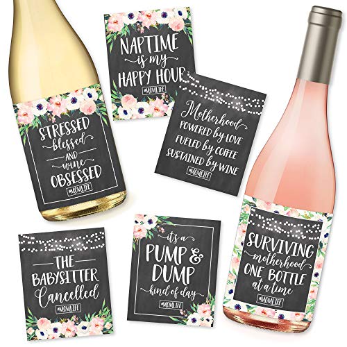 6 Chalk Mommys First Milestone Stickers or Wine Labels, For Mom To Be, Funny Moms First Moments Having New Baby Girl or Boy, 1st Date Night With Dad & More