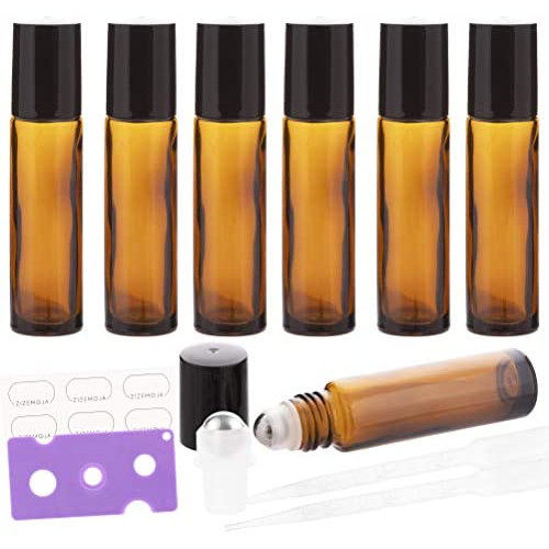 12 Pack 10ml Essential Oil Roller Bottles, with Stainless Steel Roller Balls, 10ml Amber Glass Roll on Bottles for Essential Oils, 1 Extra Roller Ball, 12 Labels, 1 Openers, 2 Droppers Included