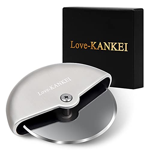 Love-KANKEI 피자 커터 가정 사무 캠프 회전식 내구성 콤팩트 수납 스테인레스제