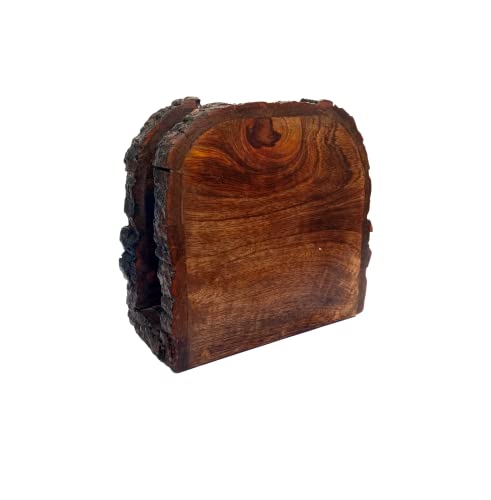 Mie Creations Farmhouse Wood Napkin Holder for Table | Antique Wooden Tissue Dispenser Tabletop Kitchen, Bathroom, Restaurant, Bar, Cocktail Heavy, Rustic, Upright Paper Holders, NHW-02, 5.5x5.5x3