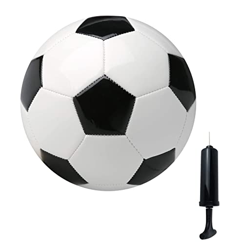 Soccer Ball Size 4 with Pump Needle Classic White Black Thicker PU Tight Weaved Suitable for Youth Kids Boy Trainning Practice or Gift