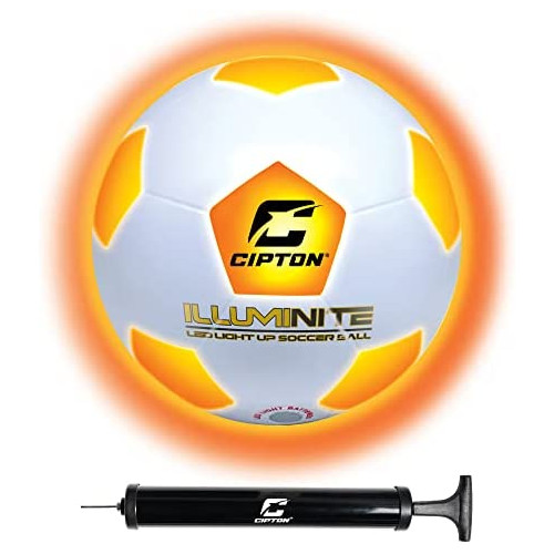 Cipton Glow in The Dark Soccer Ball, LED Light Up Soccer Ball for Ultimate Nighttime Games, 2 LED Bright Lights, Premium Rubber Official Size 5 Soccer Ball, Replacement Batteries & Pump Included