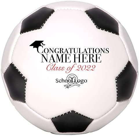 Custom Soccer Ball Graduation Gift Personalized with Name & School Logo for Him, Her, Graduate, Son, Daughter | Congratulations Class of 2022 for Middle, High School, or College