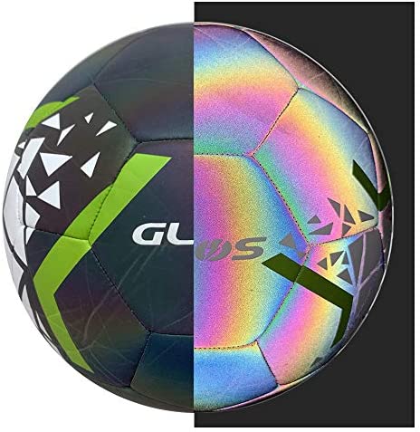 GLOS Glow Reflective Size 5 Soft Leather Soccer Ball-Light Up in Camera Flash,for Boys,Girls and Teens.