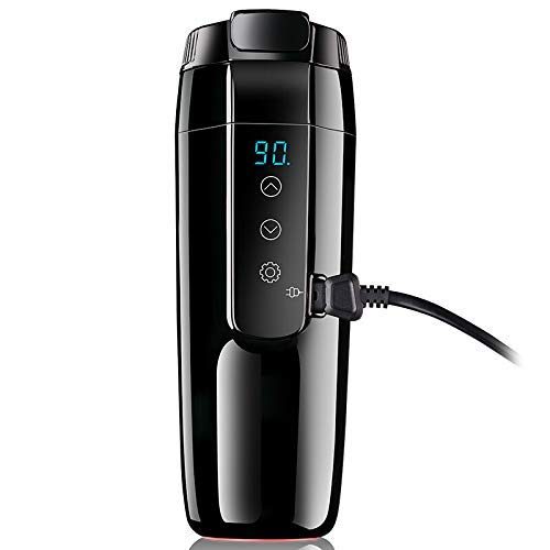 12V/6A Car Heating Mug with Anti-Spill Lid, Portable Travel Smart Coffee Travel Cup 20℃~90℃ Variable Temperature Control Kettle For Coffee/Teas/Milks, 304 Stainless Steel Bottles, 70W Quick Heating