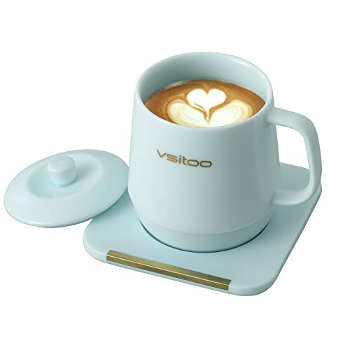 VSITOO Coffee Mug Warmer&Mug Set, App Temperature Control Smart Mug for Desk, Heated Ceramic Coffee Mug with Auto Shut Off, 12oz, IPX7-Waterproof, Funny Gift Idea