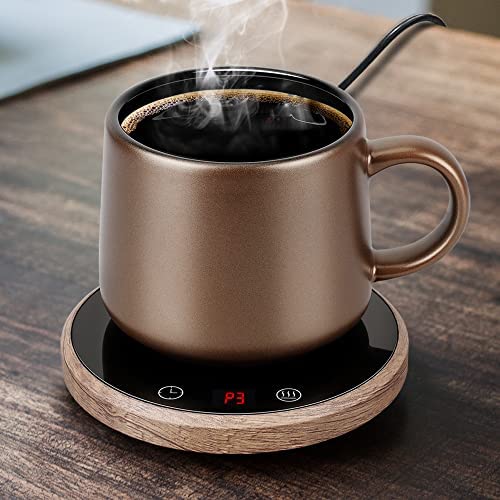 Gormazul Coffee Mug Warmer with Auto Shut Off for Home Office Desk with Three Temperature Settings for Coffee Tea Beverage Wax Candle with Timing Setting Shut Off After 1-12 Hours Feature（Wood-NO CUP）