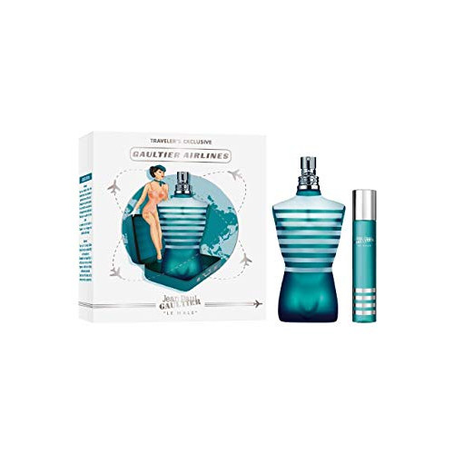 Jean Paul Gaultier Le Male Airlines 남자 2 Piece 세트 4.2oz 오드뚜왈렛 Spray+ 20ml Trave 스프레이 향수
